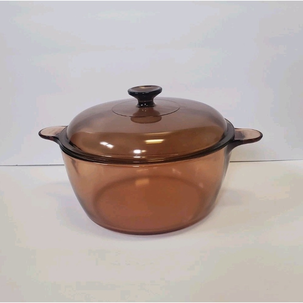Vintage Corning Vision Ware PYREX Amber Glass 4.5 L Dutch Oven Stock Pot & Lid